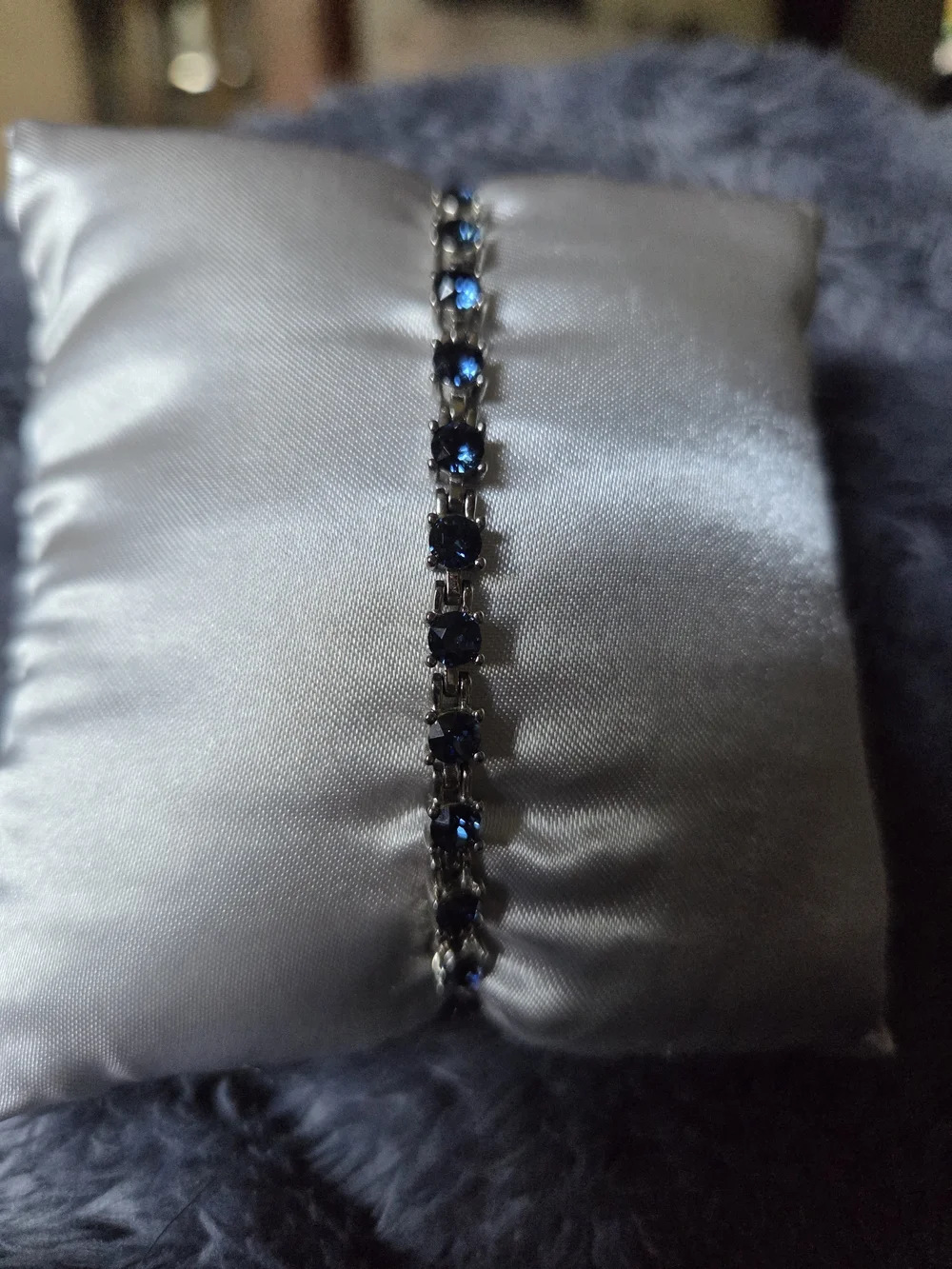 Women's Blue Crystal Tennis Bracelet - Silver Tone